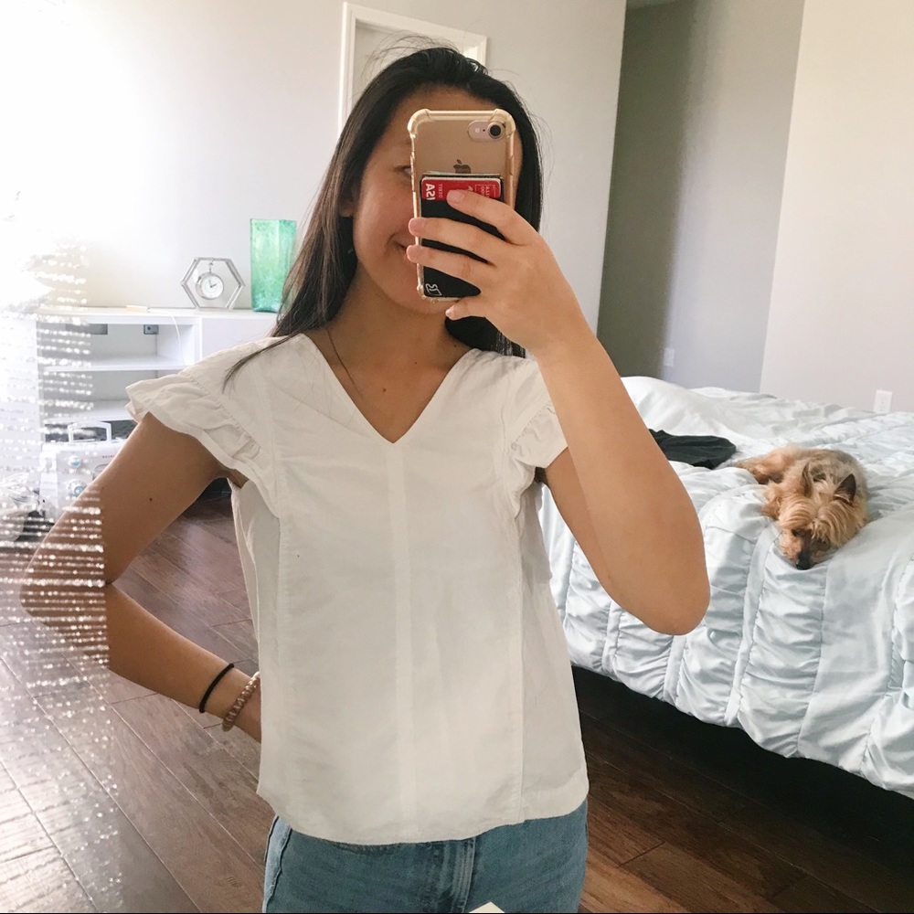 Zara White Ruffle Sleeve Top